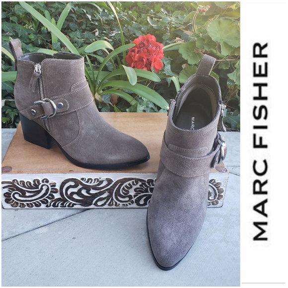 Stylish Marc Fisher Suede Harness Booties - Picture 1 of 10